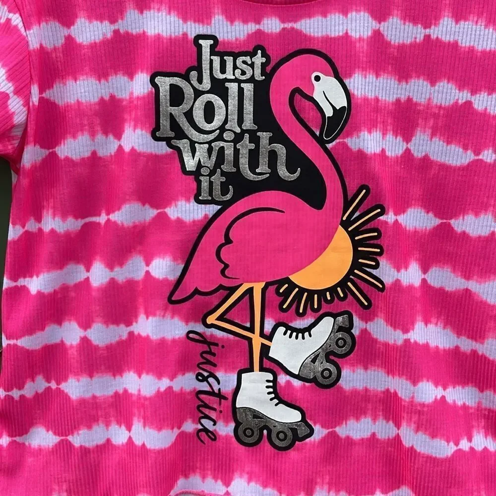 Justice Girls Shorts & T-Shirt Tie Dye Flamingo Pajama Set Size L 12/14